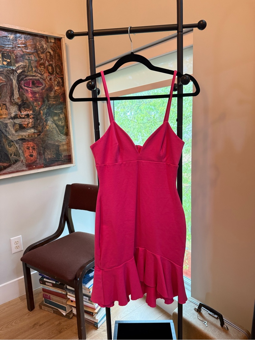 Susana Monaco Fuchsia Spaghetti-Strap Mini Dress with Ruffle Hem